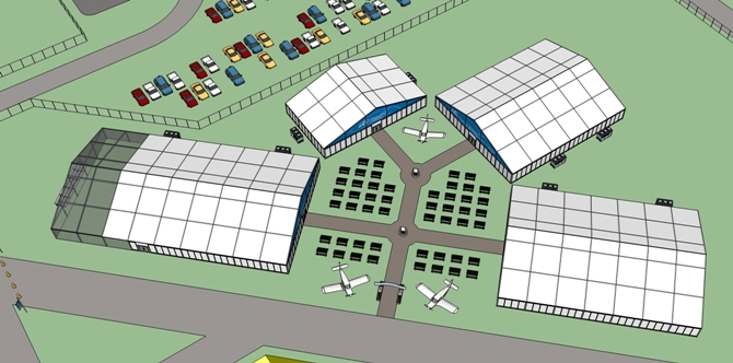 An overview rendering of the Aviation Gateway Park complex for EAA AirVenture Oshkosh 2016.