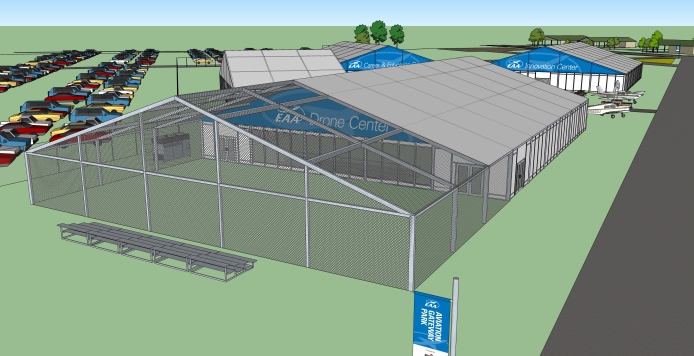 A rendering of the expanded "drone cage" at Aviation Gateway Park for EAA AirVenture Oshkosh 2016