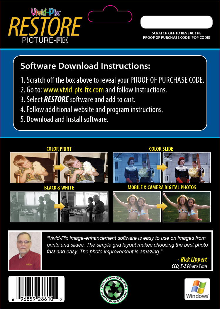 Vivid-Pix RESTORE software card, back