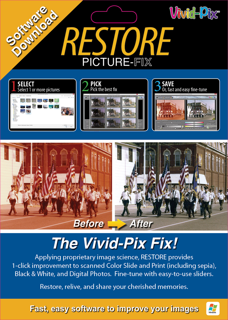 Vivid-Pix RESTORE software card, front