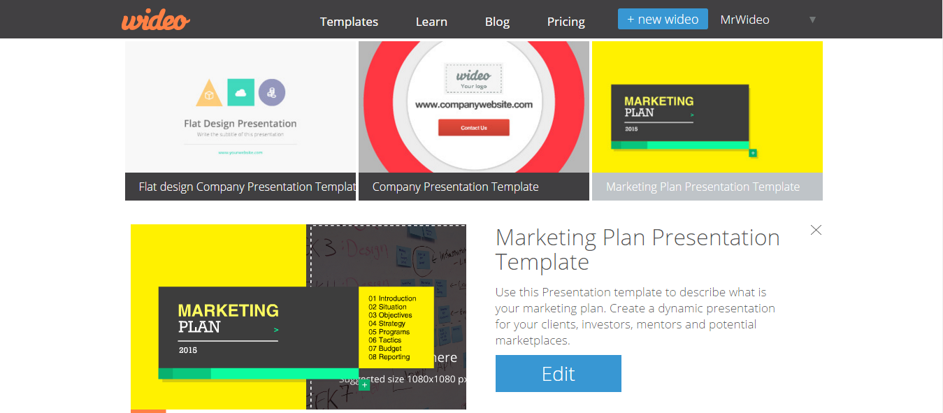 Video template for marketing plan