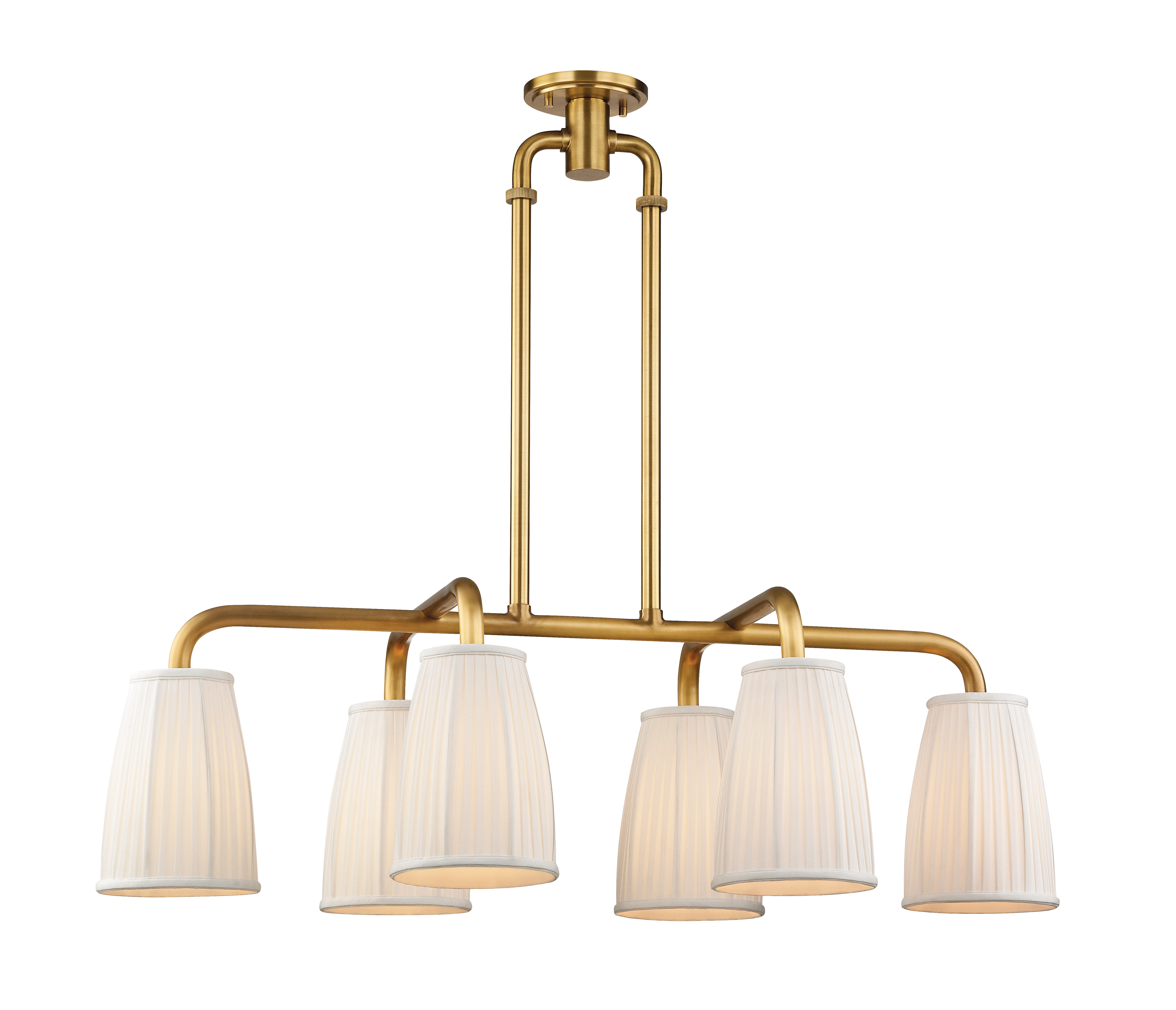Malden by Hudson Valley Lighting - Malden is all about the shade and the shape. The shades are large with a unique, gentle curve. Their delicate pleats contrast with weighty tubing for the rest of the