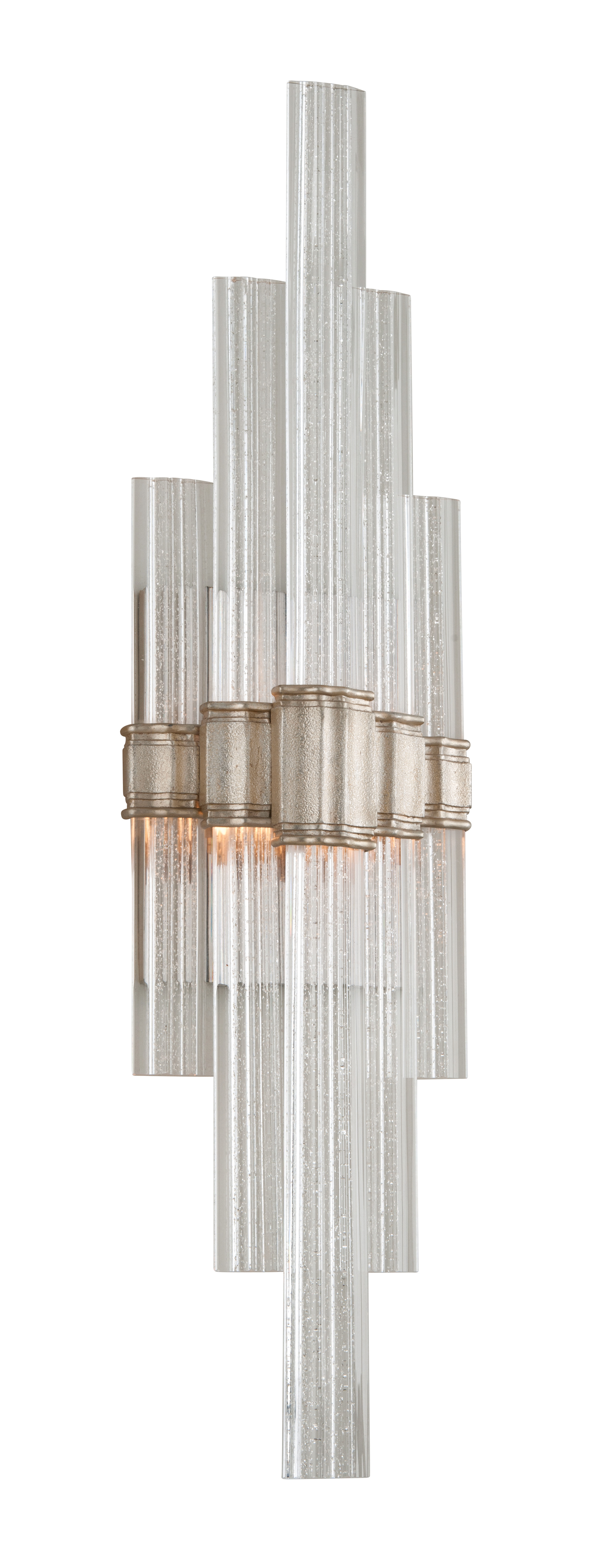 Voilà by Corbett Lighting - An attention-getting LED sconce with a dazzling appearance. Pieces of handmade clear Venetian glass are arranged by height and held in place by a handcrafted iron frame.