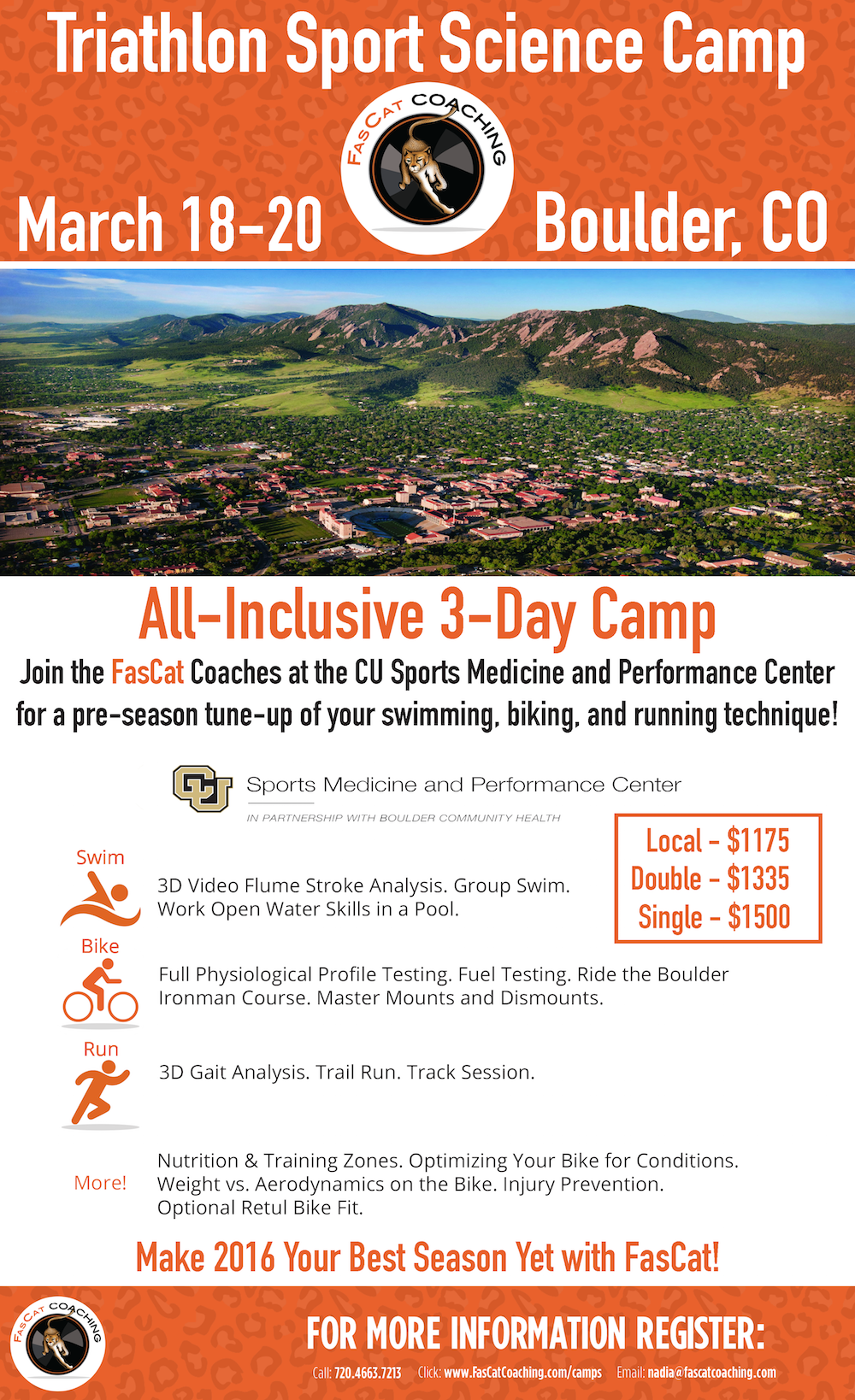 FasCat Coaching is hosting a Triathlon Sport Science Camp on March 18-20, 2016 in Boulder, Colorado for the athlete looking to succeed during the 2016 triathlon season.