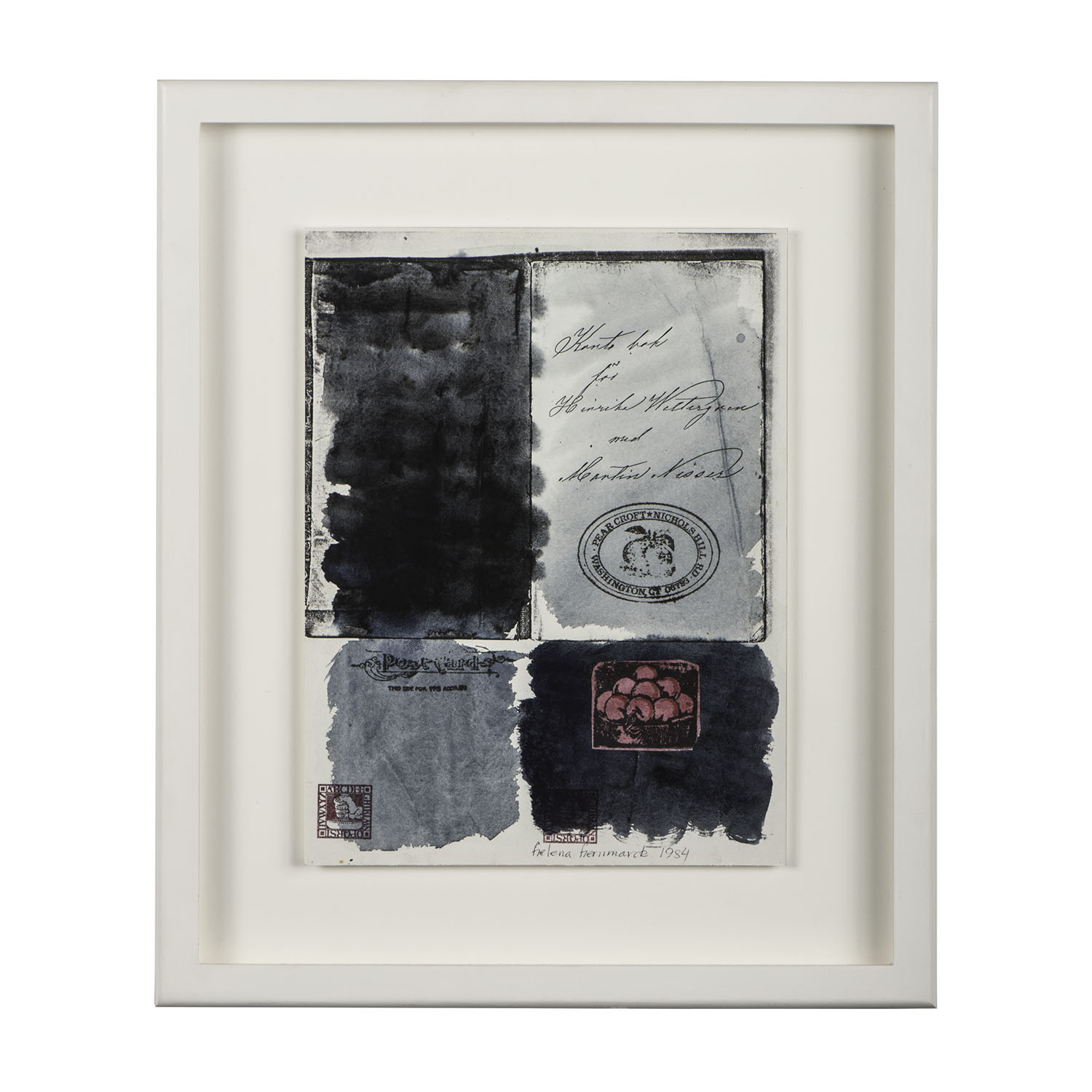 Stamp Series 1, Helena Hernmarck, collage: photocopy, watercolor and rubber stamps on paper, 15.75" x 13.25" x 1.5", 1984