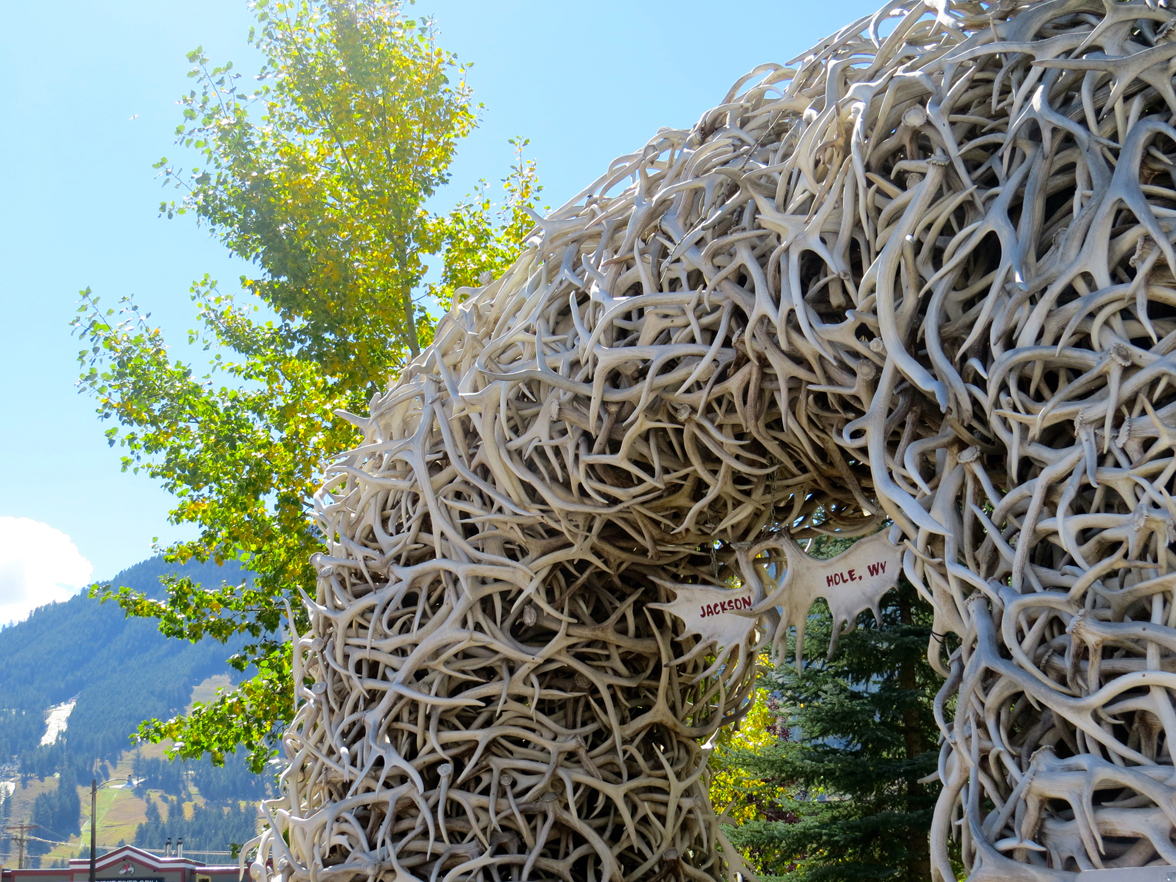 Jackson Town Square, the center of many popular Jackson Hole Fall Arts Festival events, is framed by elk antler arches on its four corners.