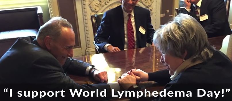 U.S. Senator Chuck Schumer meets with LE&RN Spokesperson Kathy Bates and other lymphatic disease advocates in Washington, D.C.