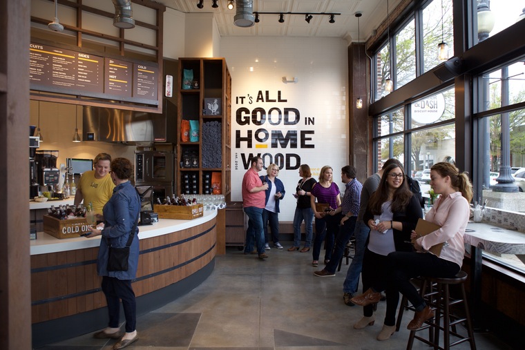 Branded environment at Holler & Dash's first location in Homewood, Alabama, designed by Landor