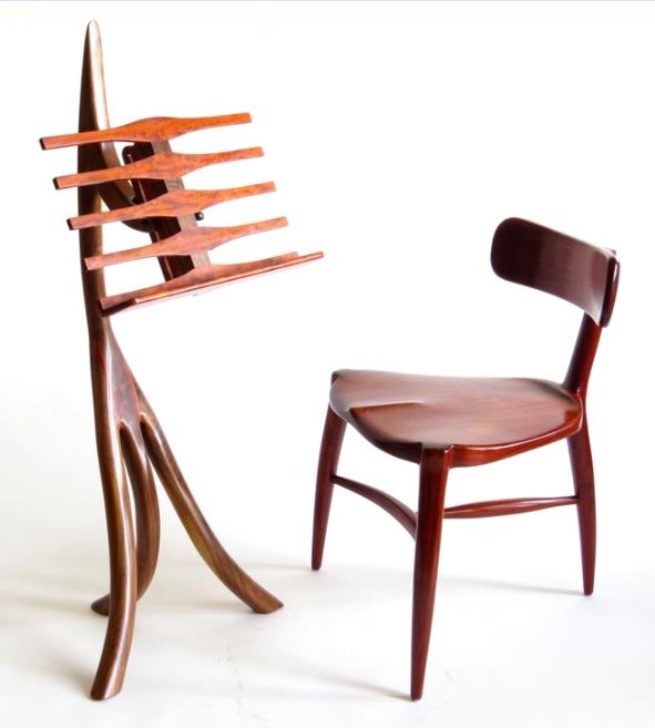 Exquisitely handcrafted furniture, such as this music stand and chair by Henneford Fine Furniture, Best Craftsmanship winner at the 2015 WDC, is a favorite with visitors to the Jackson, Wyo., event.