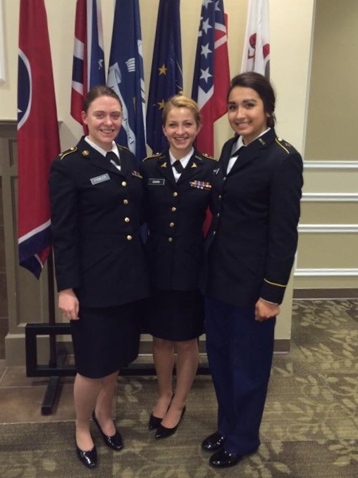 Cadet Brandy Fowler (left) at the conference with cadets from Emmanuel College in Boston (center) and Louisiana State University at Shreveport (right).