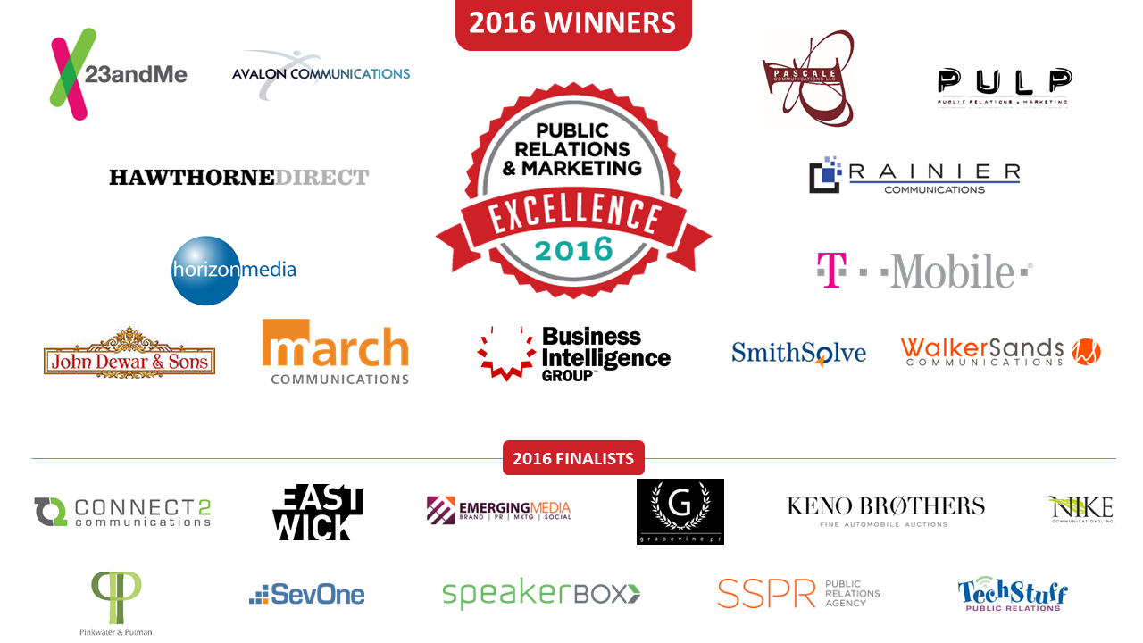 2016 PR and Marketing Excellence Award Winners and Finalists