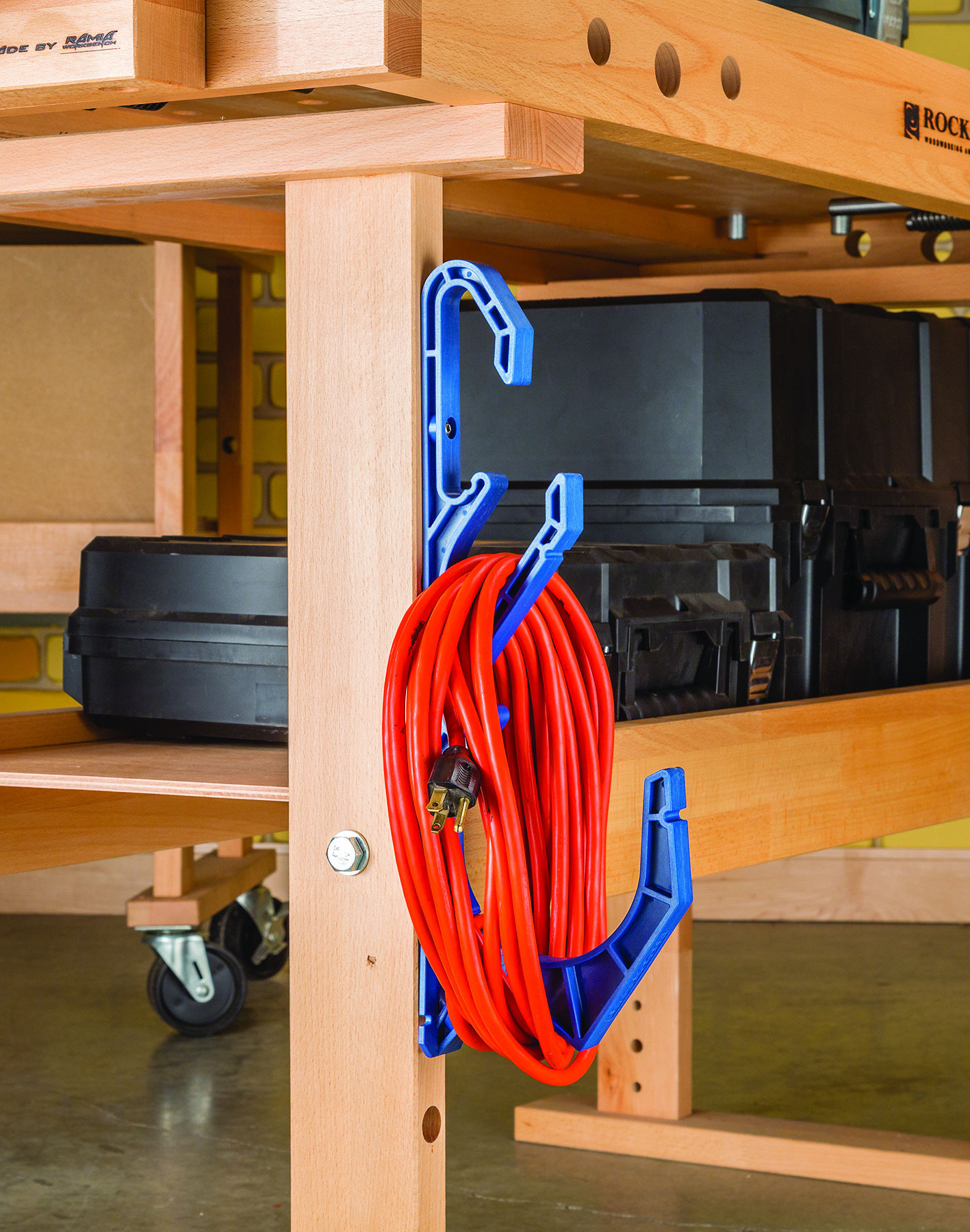 The Cord and Hose Hook from Rockler is also ideal for cord storage.