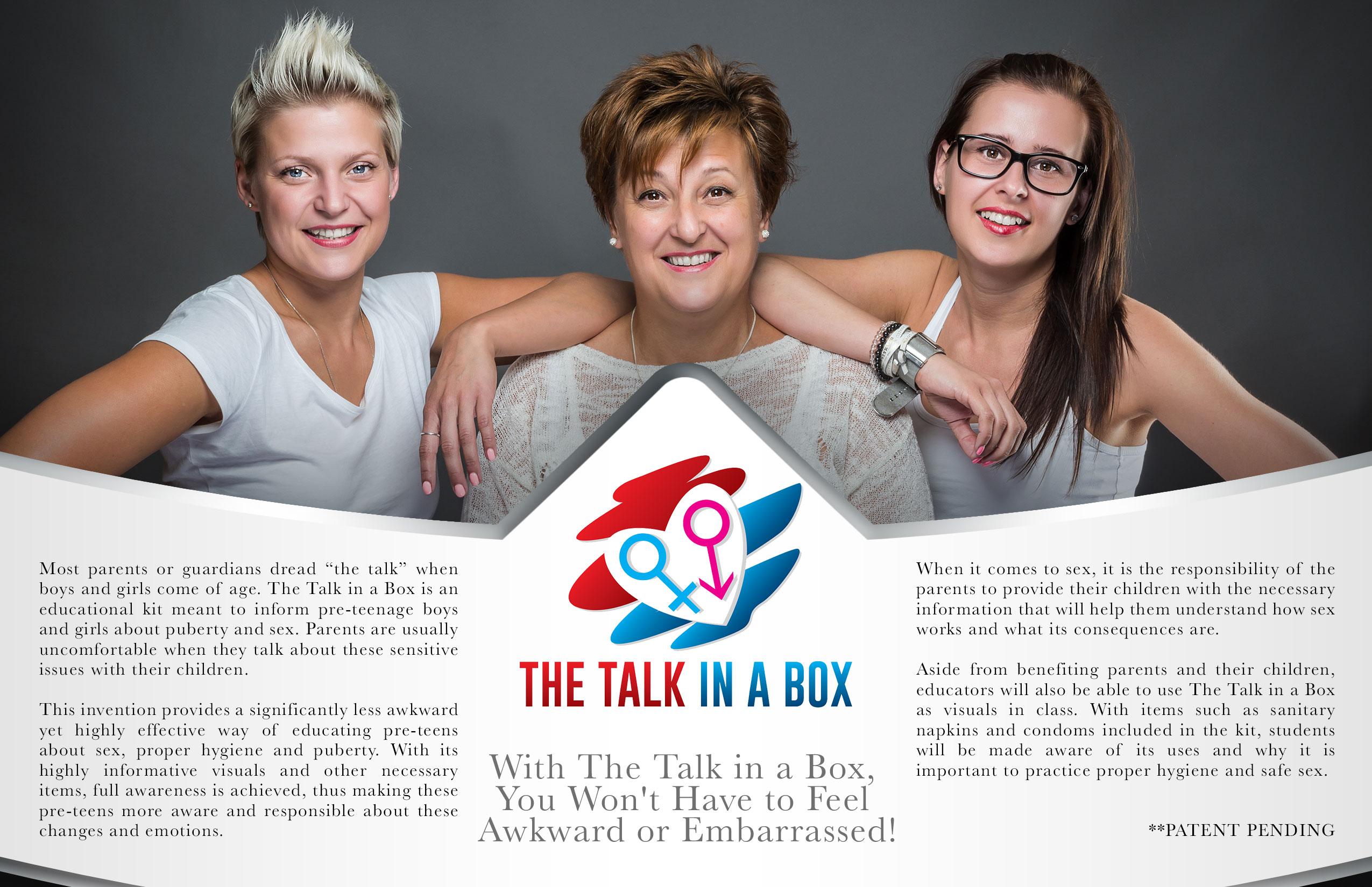The Talk in a Box is an education invention which teaches pre-teens about topics on puberty and sex.