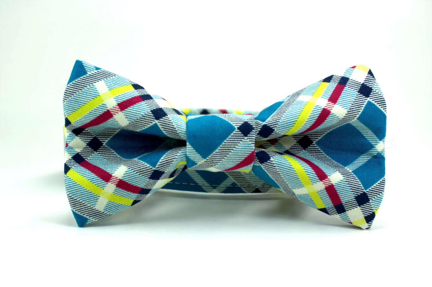Turquoise Modern Plaid Dog Bow Tie from Four Black Paws,