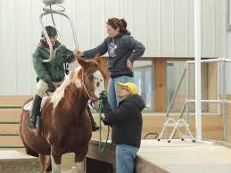 The unique lift at CTRH allows people with physical disabilities be gently placed upon a horse.