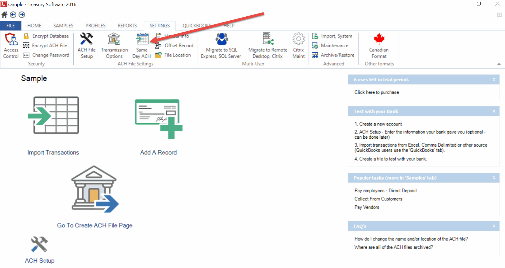 Access Same Day Options from our Settings tab