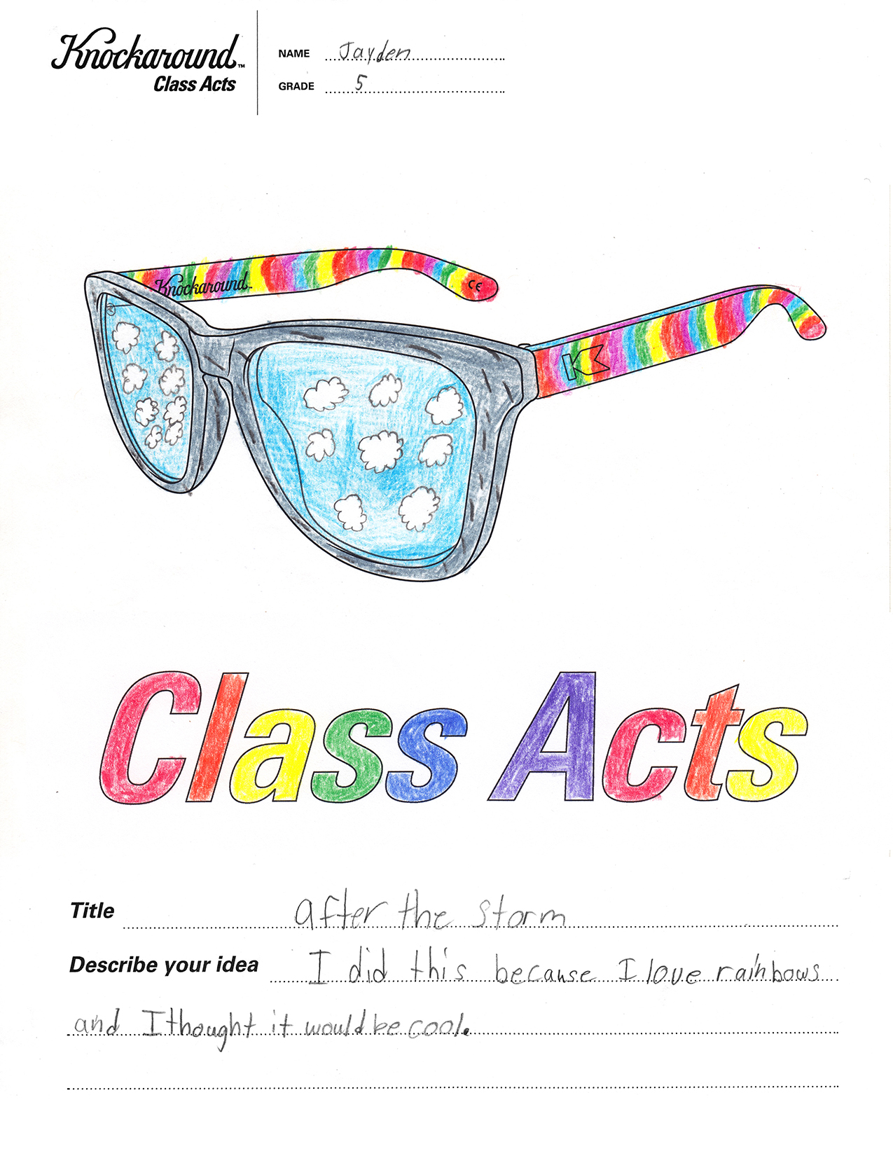 5th grader Jayden's original Knockaround design "worksheet."
