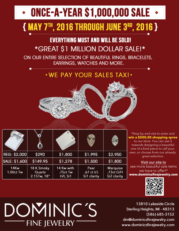 Dominic’s Fine Jewelry Announces $1,000,000 Sales Event - Top Brands on Sale