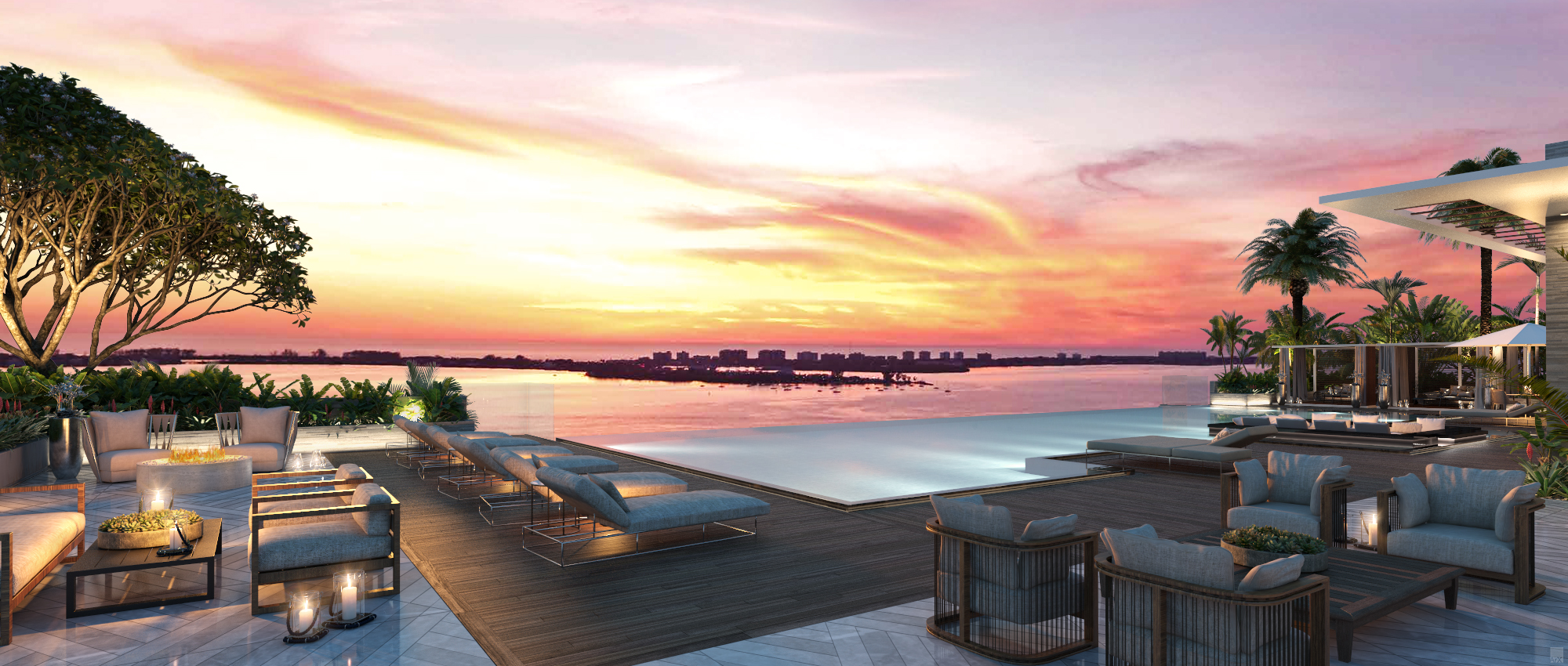 Deluxe amenities will include a tropically-landscaped rooftop pool overlooking Sarasota Bay