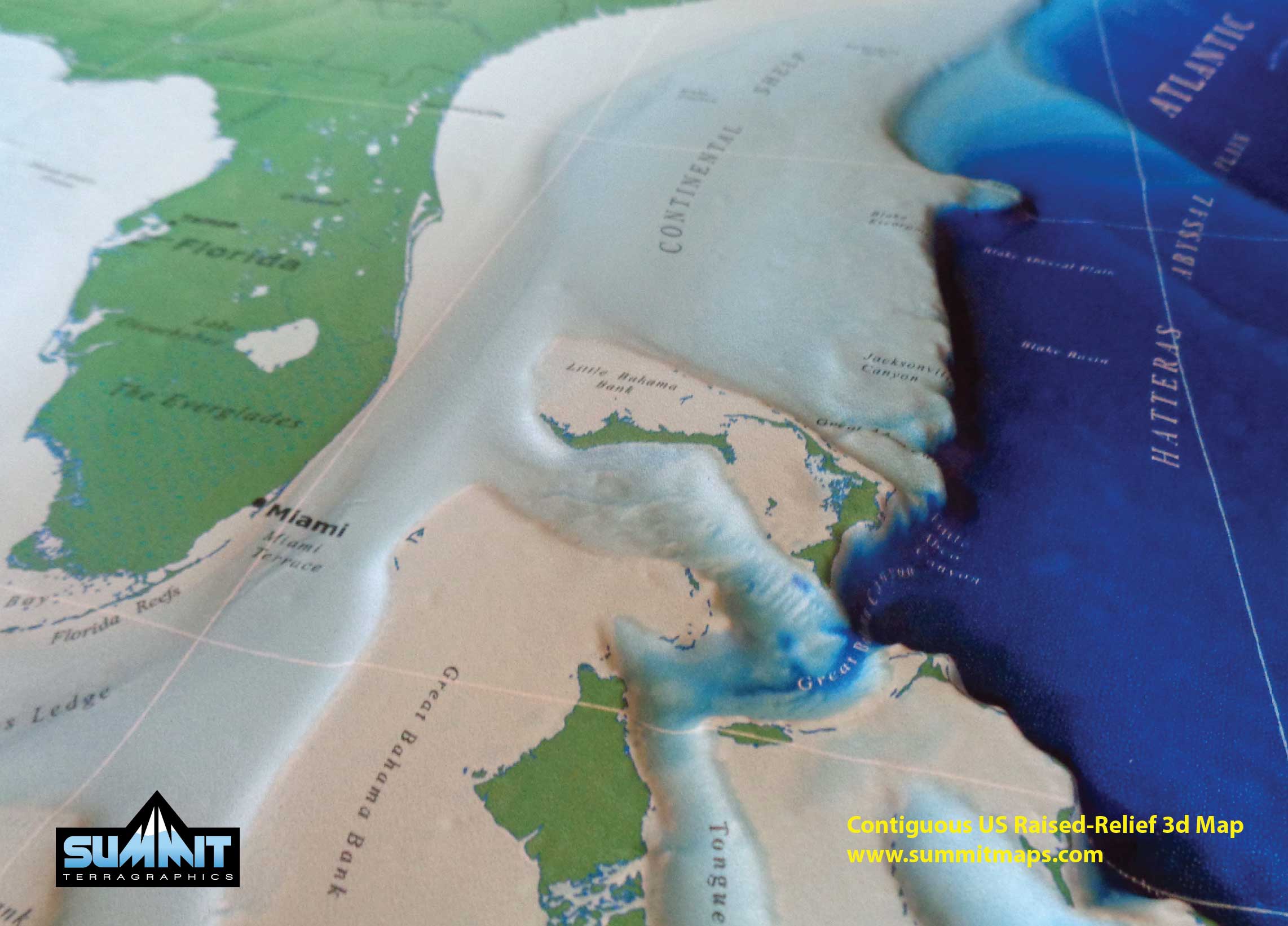 Summit’s 3D US Map provides an accurate model of both the topography and the bathymetry of the contiguous 48 United States and surrounding waters.
