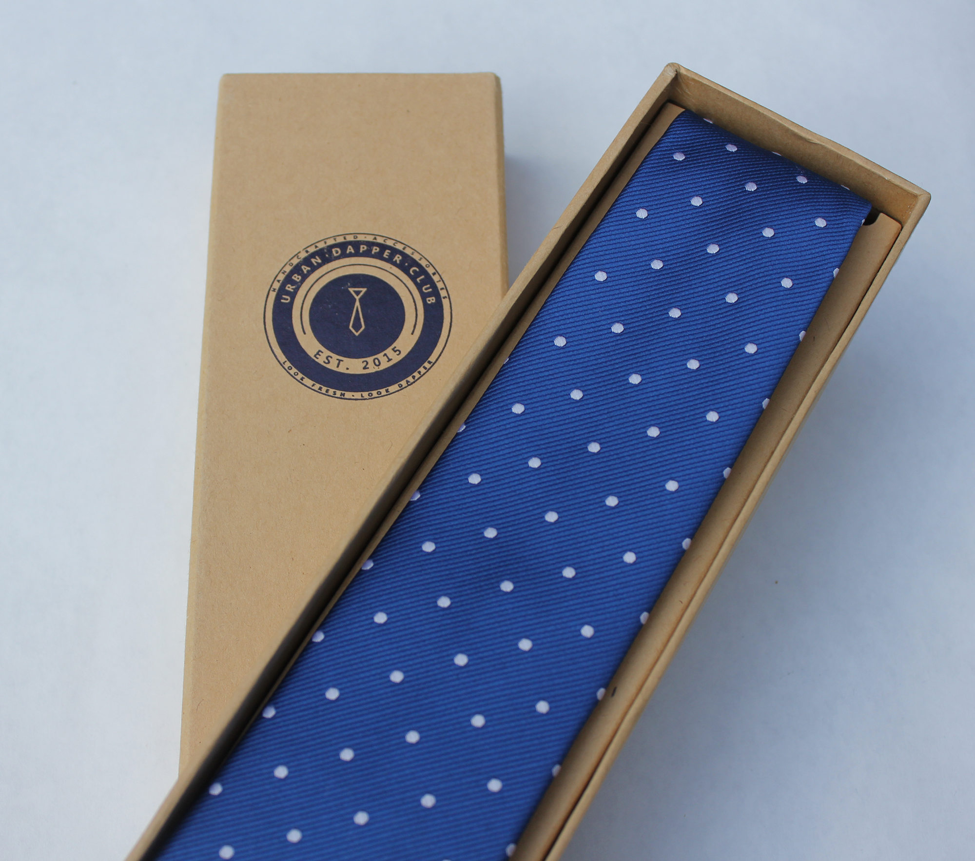 Urban Dapper Club Blue Tie With White Polka Dots