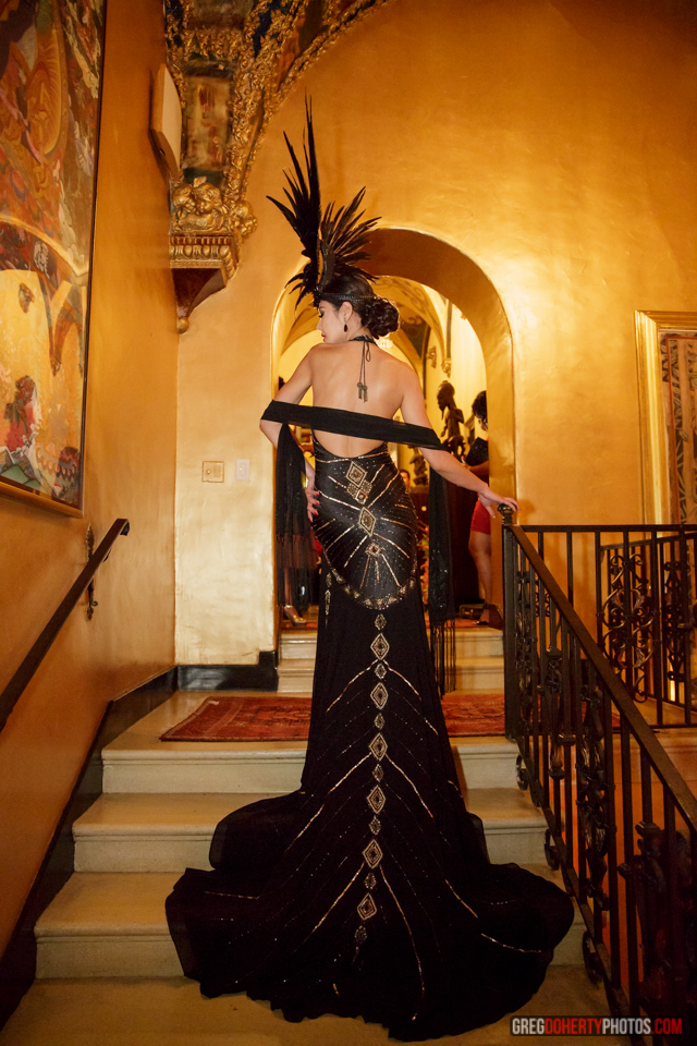 Sue Wong Model photographed in the entrance foyer of Sue Wong's historical Hollywood landmark palazzo, The Cedars - Photo courtesy of Greg Doherty