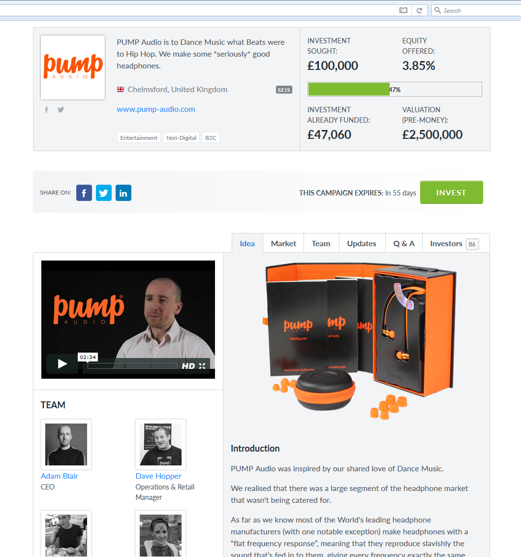 The PUMP Audio Seedrs Campaign