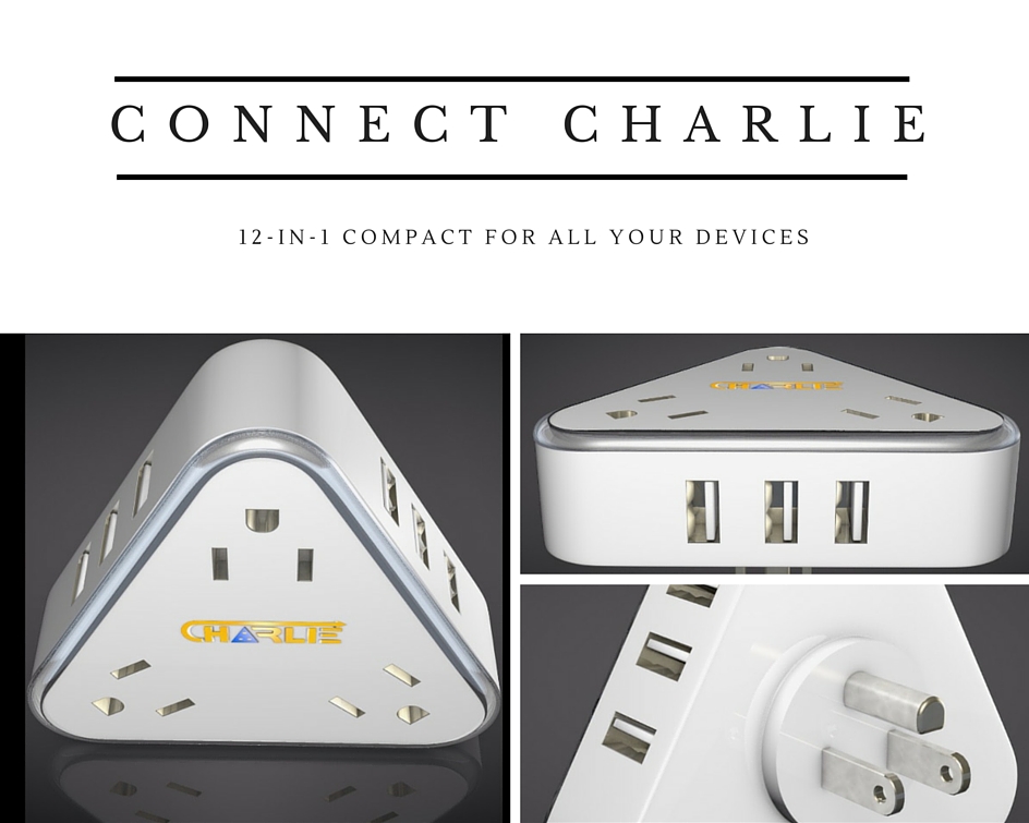 Connect CHARLIEcompact 12-in-1 charger that has 9 USB Ports, 3 Outlets, a built in night light and safely charges
