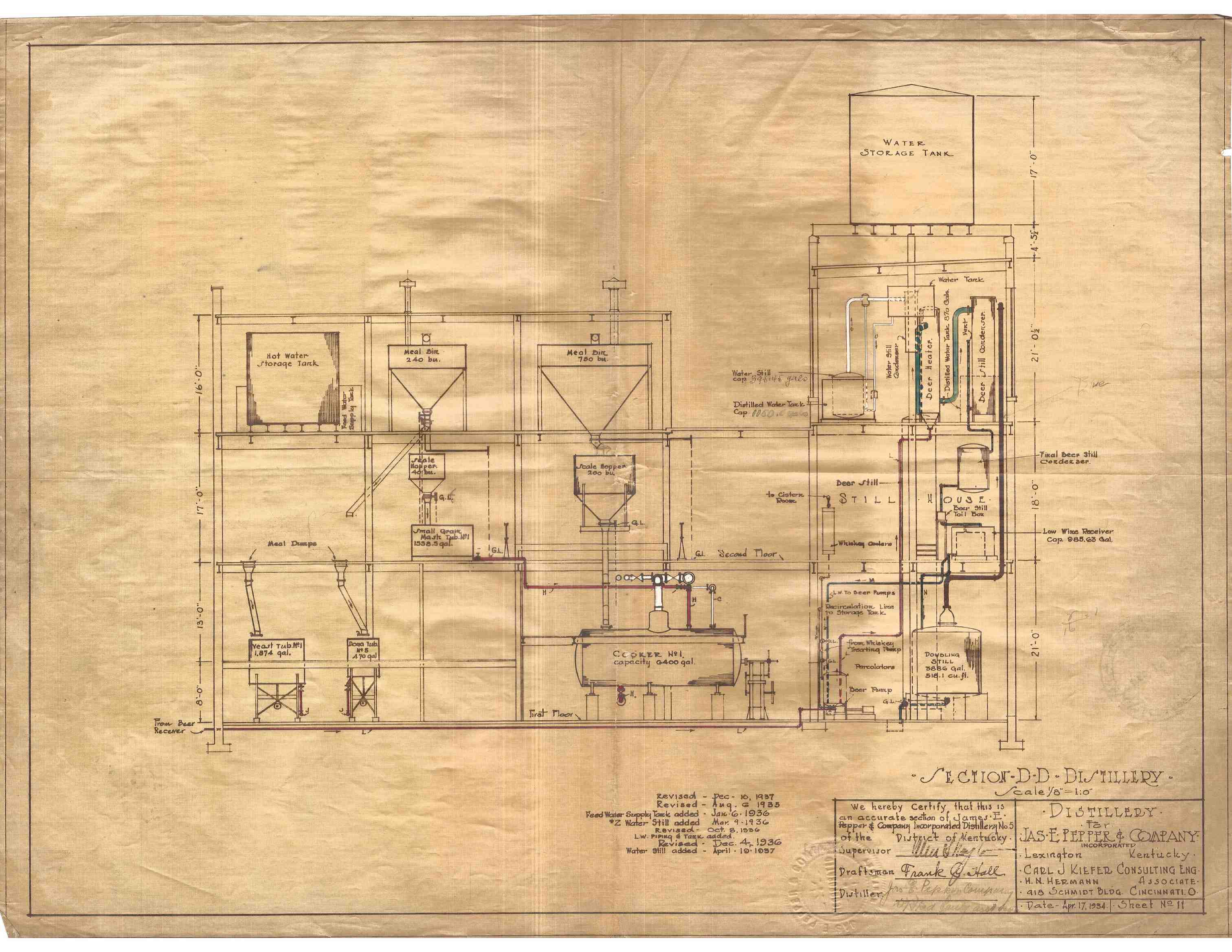 1934 James E. Pepper Distillery Mechanical Drawings