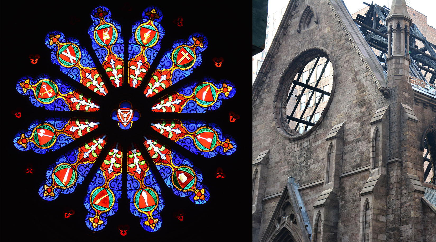 Rose Window - before and after fire