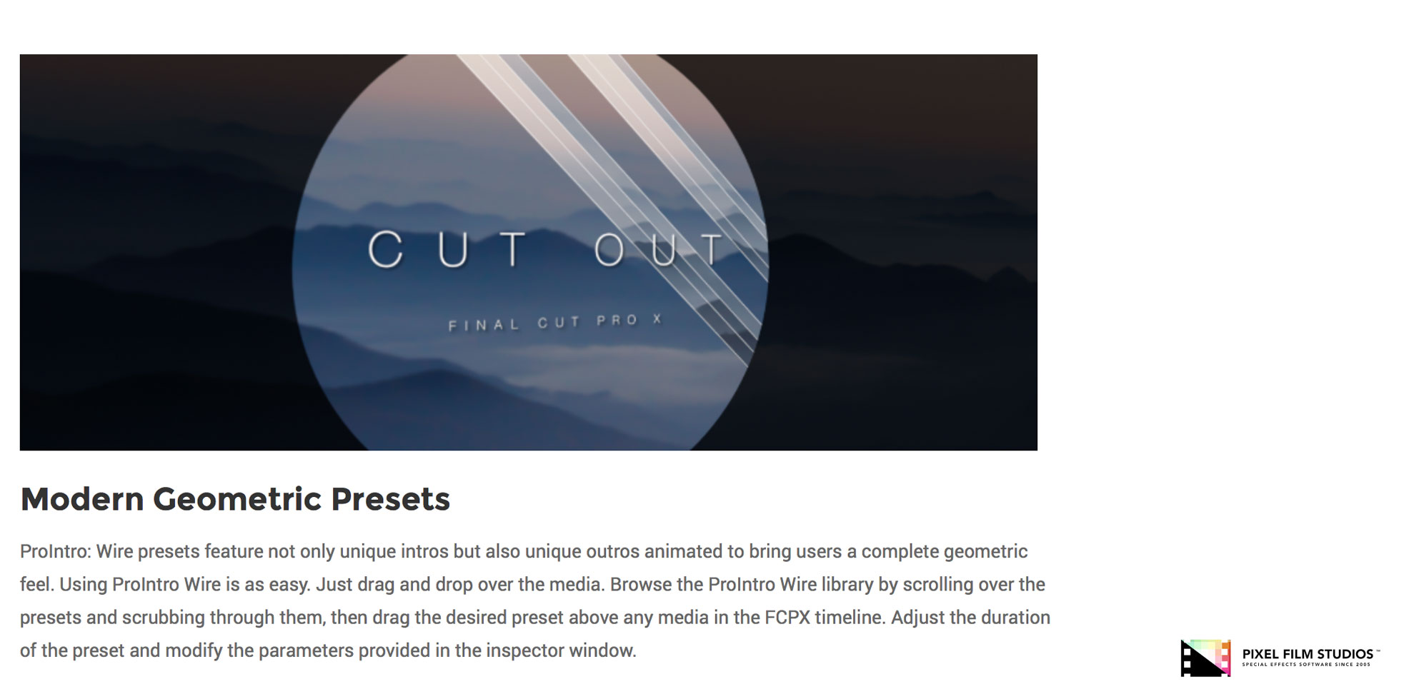 Final Cut Pro X Effect Plugin - ProIntro Wire - Pixel Film Studios Plugin