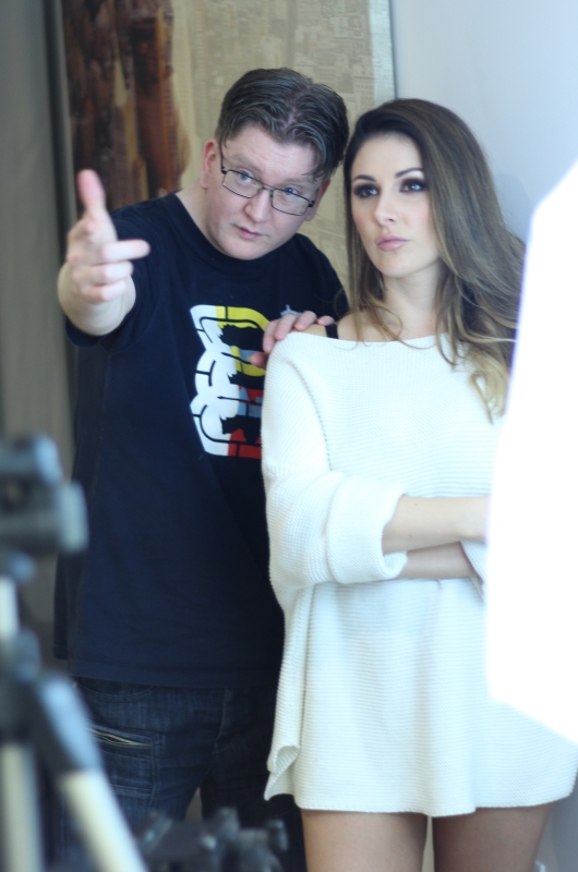 Samuel Victor and Lucy Pinder on set for "Live Justine"