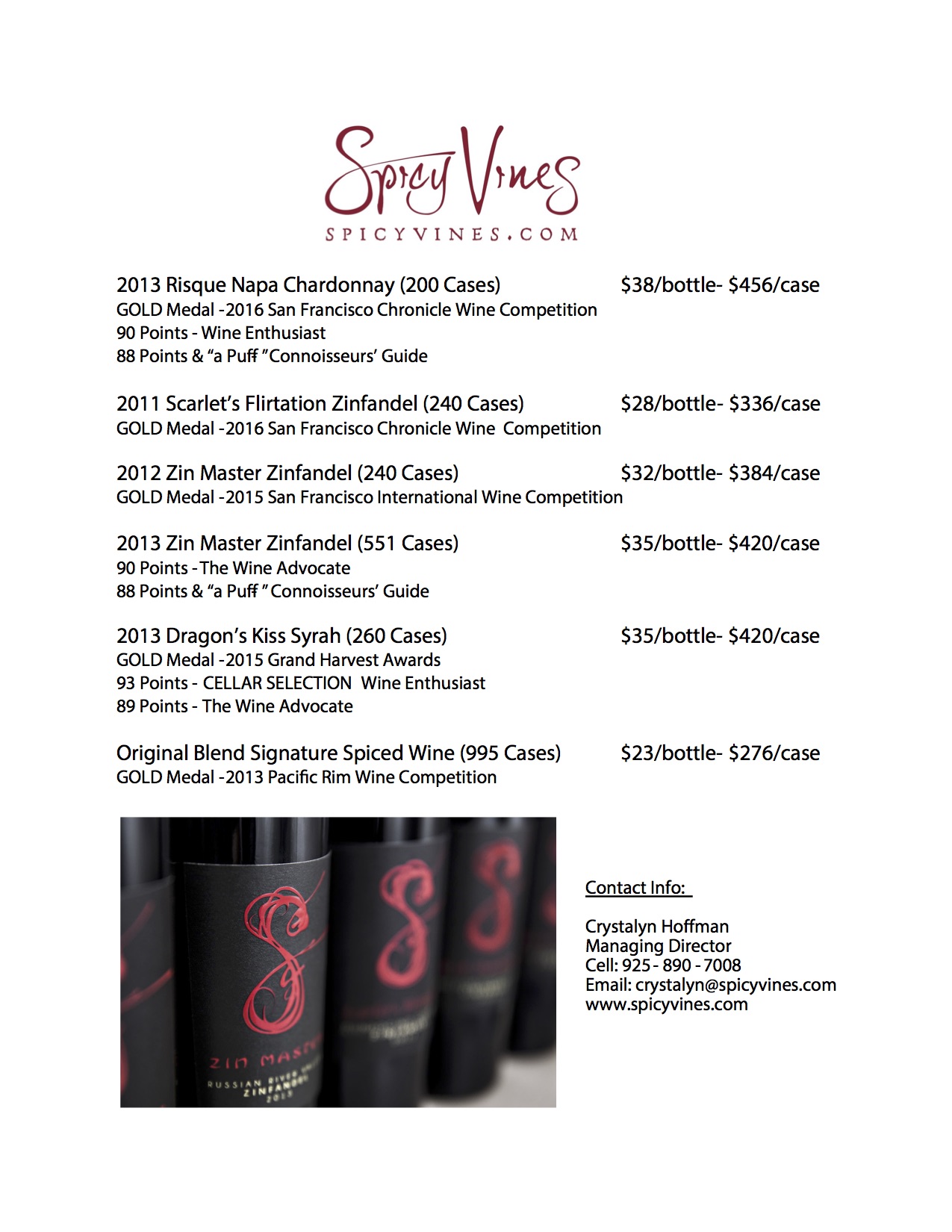 Spicy Vines Wine List and Spicy Vines membership "Club Spice" which offers many benefits to the membership.