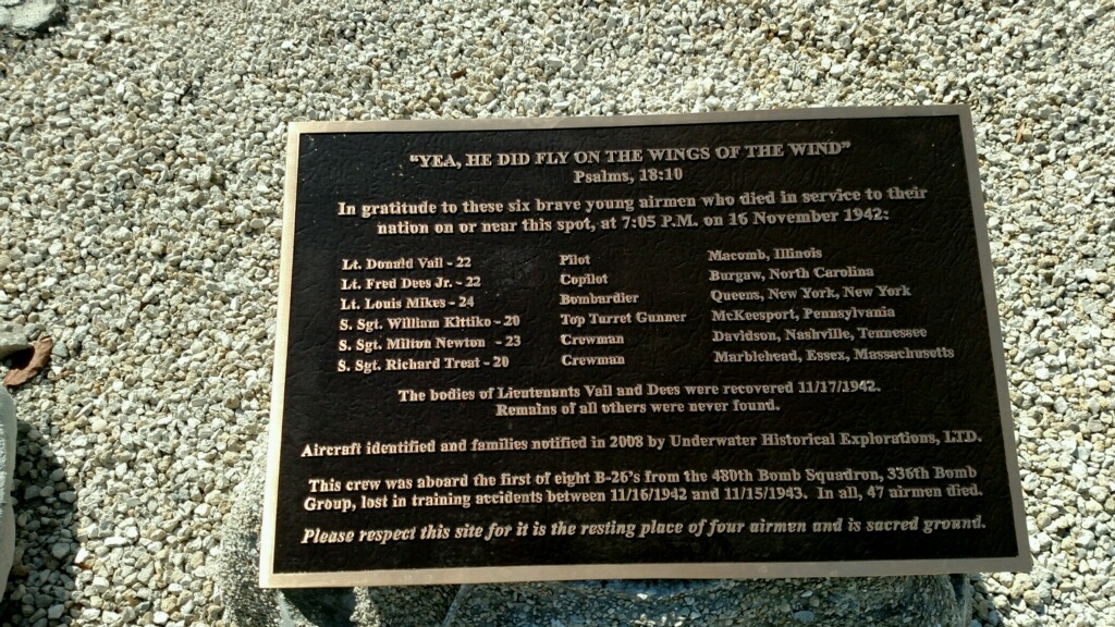 The plaque that will be on the memorial marking the underwater crash site of six WWII crewman lost in November 1942.