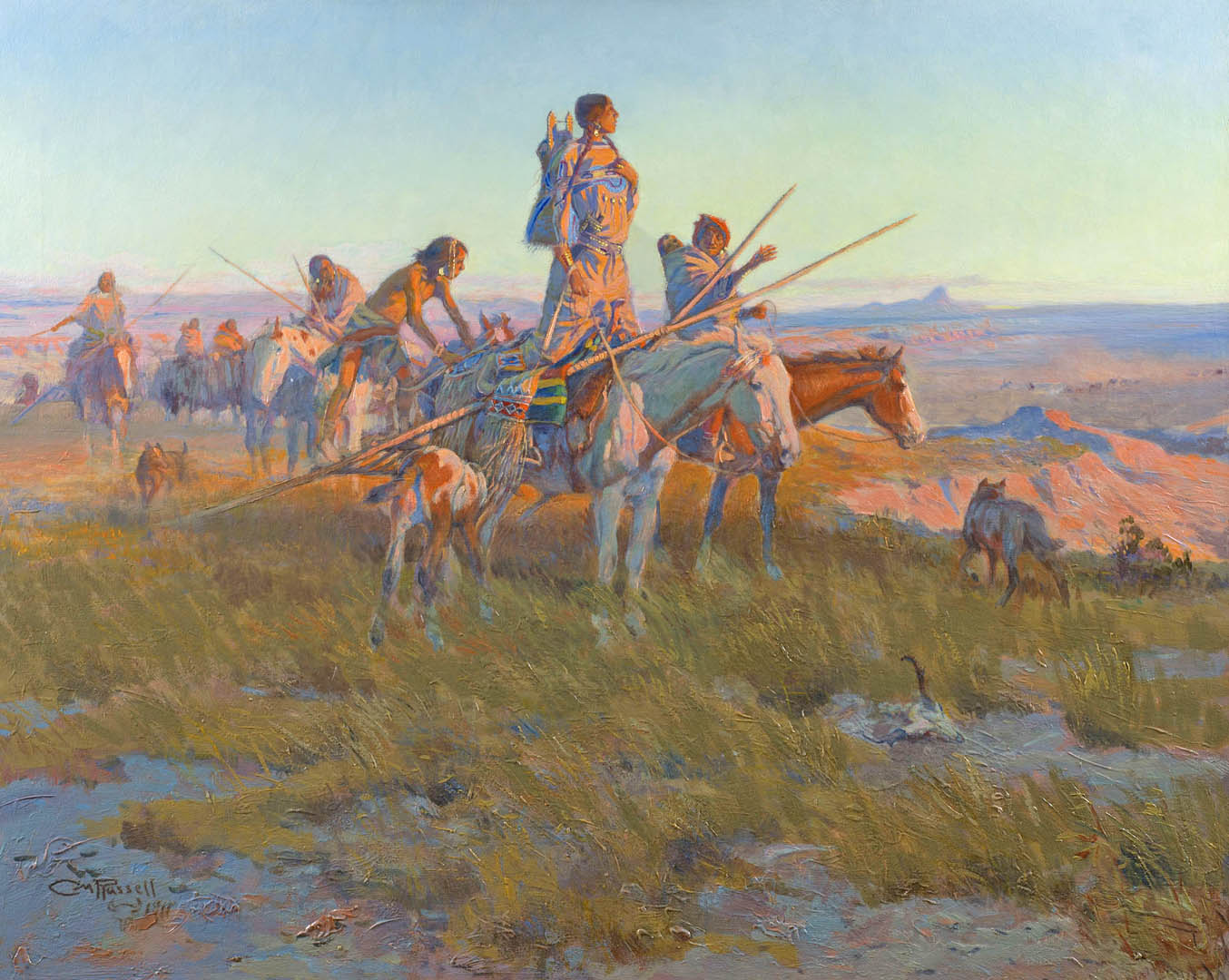 In the Wake of the Buffalo Runners, Charles M. Russell, 1911, Oil on canvas, Private Collection