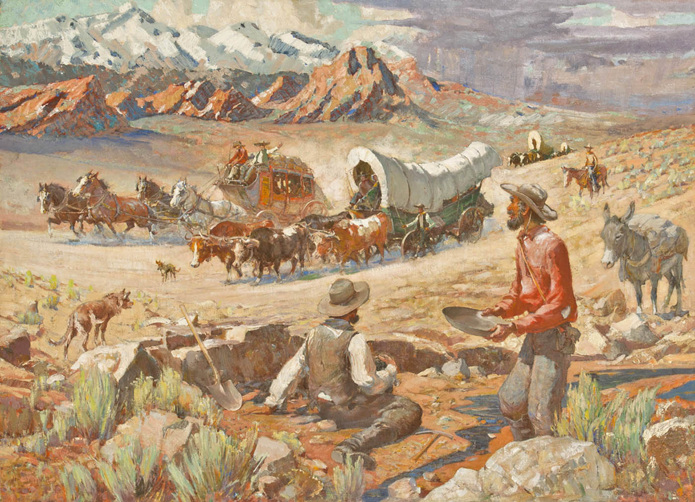 The Forty-niners, Oscar E. Berninghaus, before 1942, Oil on canvas, Sid Richardson Museum
