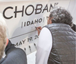 Chobani Founder and CEO Hamdi Ulukaya signs a construction beam at the Twin Falls, ID, facility.