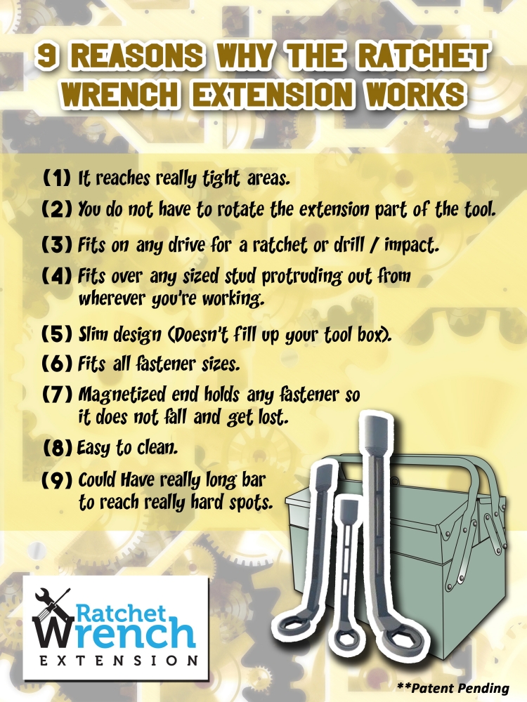 The Ratchet Wrench Extension will provide an easy and convenient way to loosen or tighten nuts and bolts in hard to reach spaces