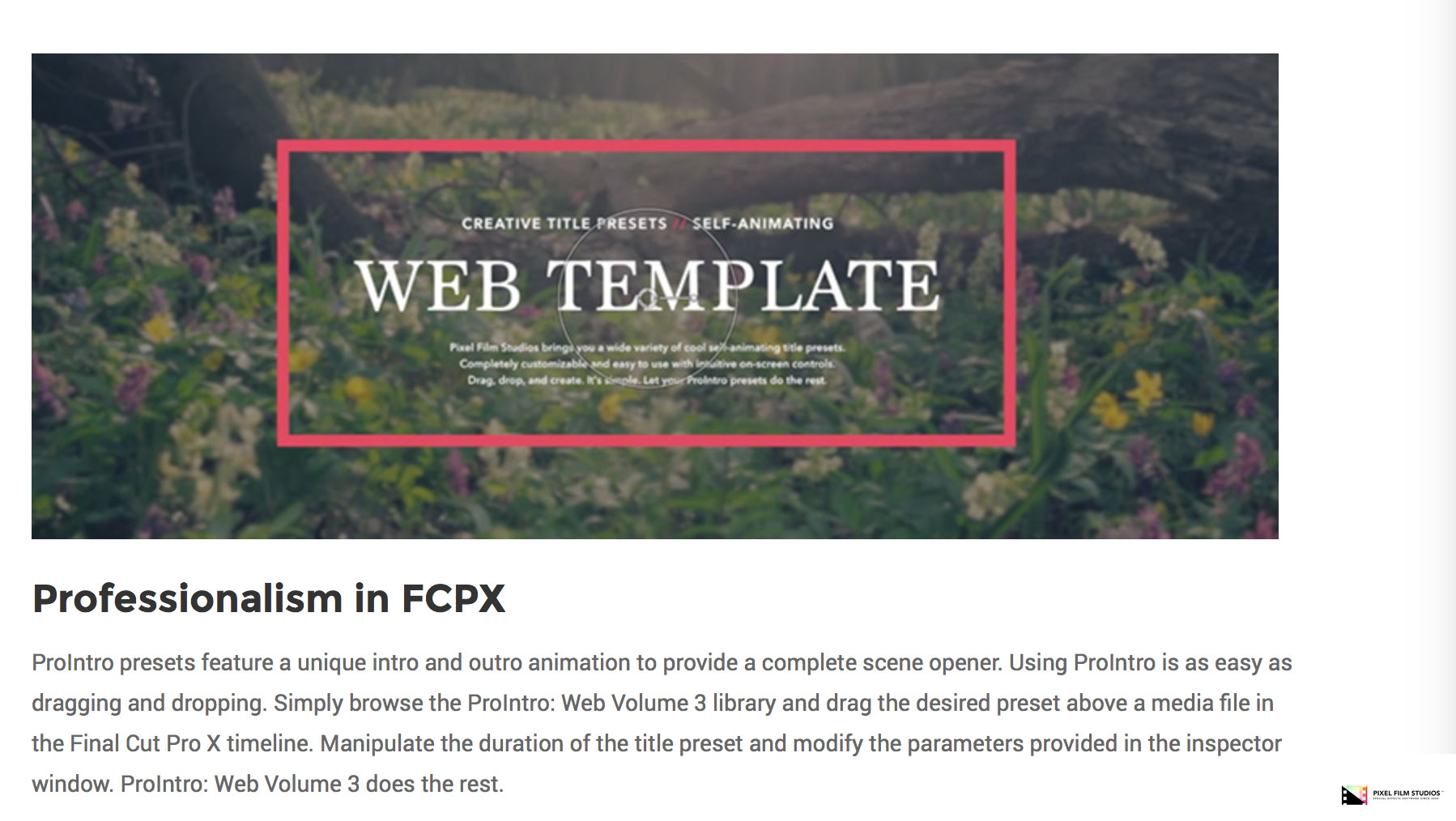 FCPX Plugin - ProIntro Web Volume 3 - Pixel Film Studios
