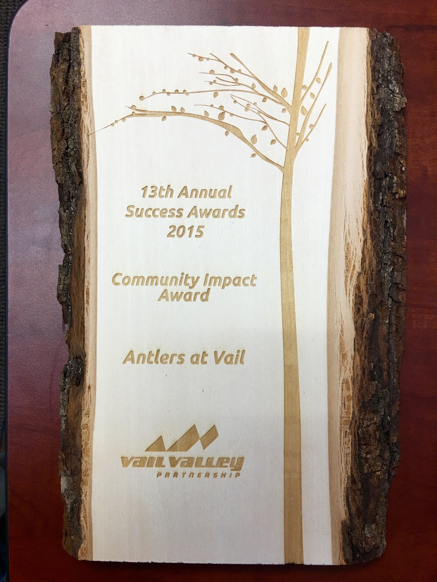 The Vail Valley Partnership recently honored Antlers at Vail hotel with its Community Impact Award during its 2016 Success Awards ceremony.