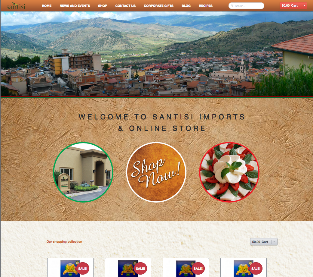 Home page of Santisi Imports online store