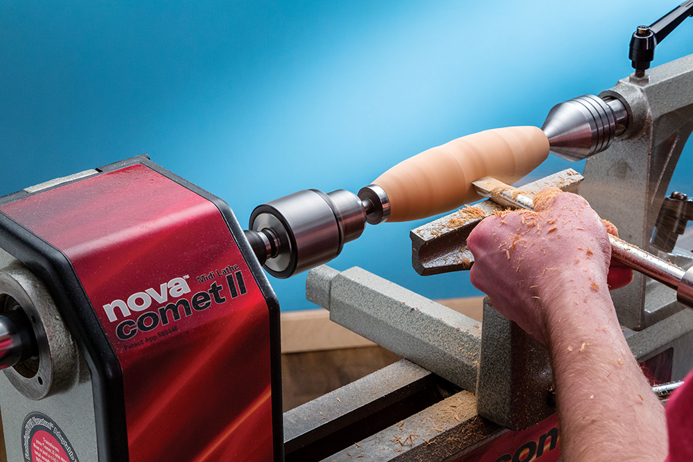 Turn the handles on a lathe - or hand shape from any material you like - the choice is up to you.
