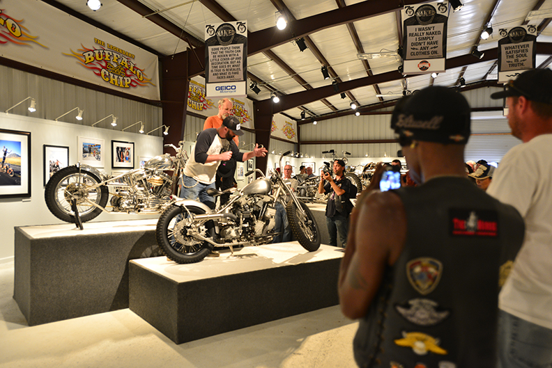 Guests take in the amazing customs at the 2015 Motorcycles As Art exhibit curated by Michael Lichter
