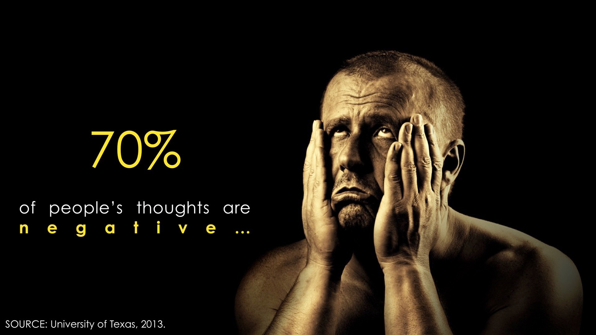 Scientific Study shows that 70% of our thoughts are negative leading to depression, illnesses and business high costs