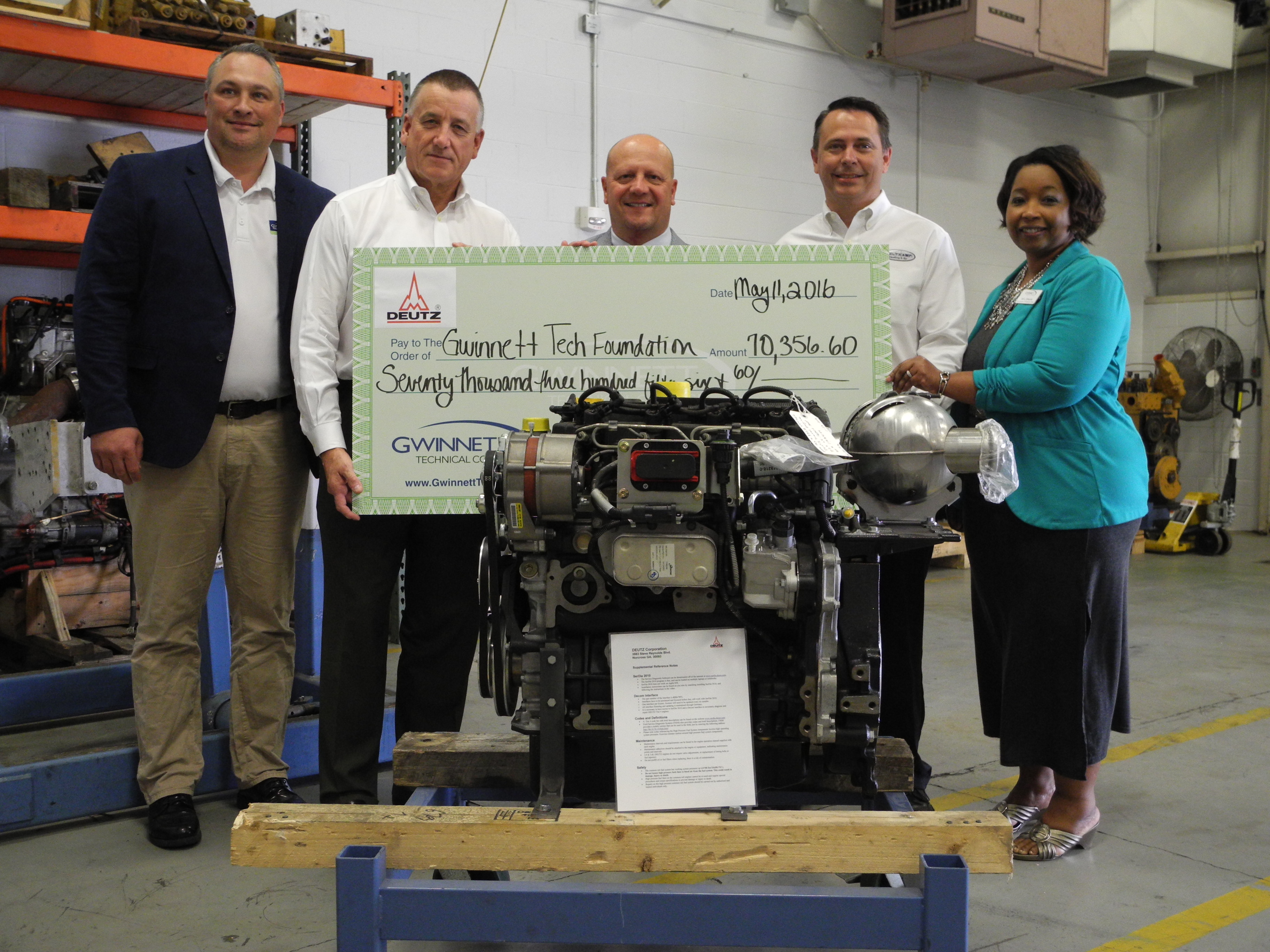 DEUTZ Corporation president and CEO presents seven DEUTZ diesel engines to Gwinnett Technical College.