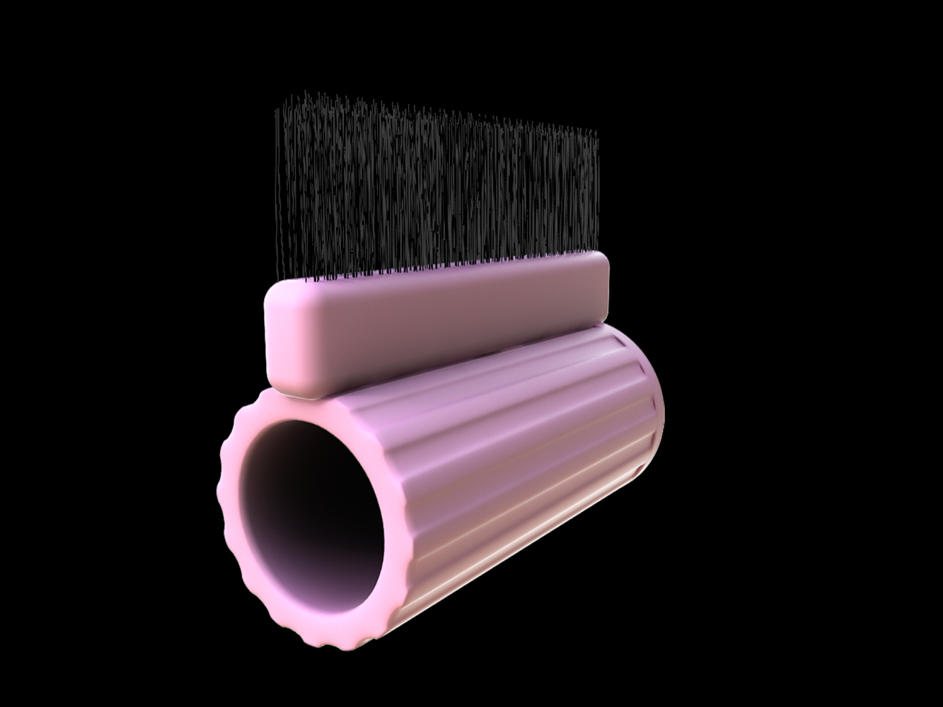 Universal for the left or the right pinky, the pinky is the finger that is not used when cutting hair so the brush won't be in the way.