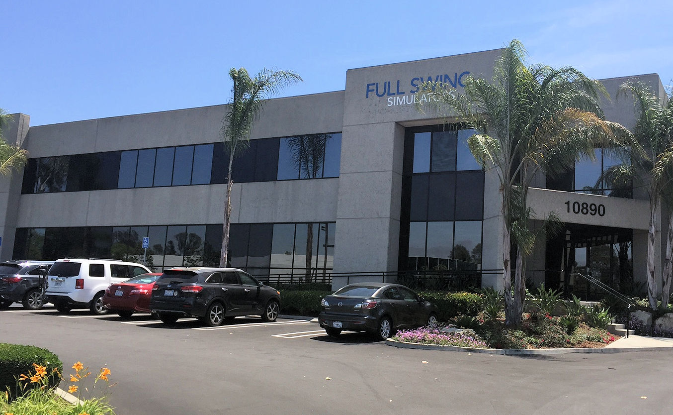 The Full Swing Golf 21,000 square foot facility is located at 10890 Thornmint Road, San Diego, California.
