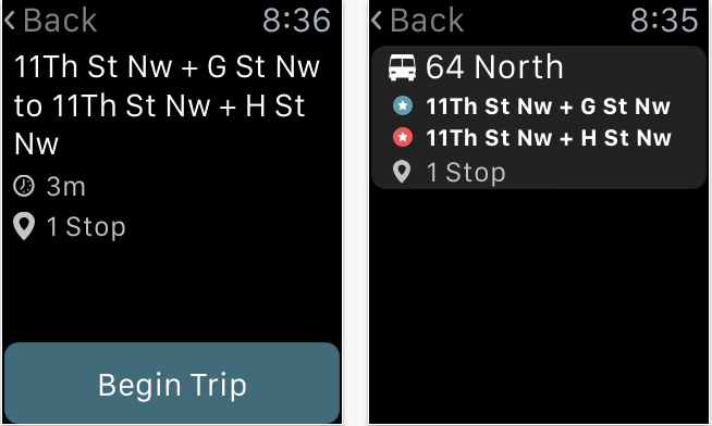 Trip details seen on the watchOS app