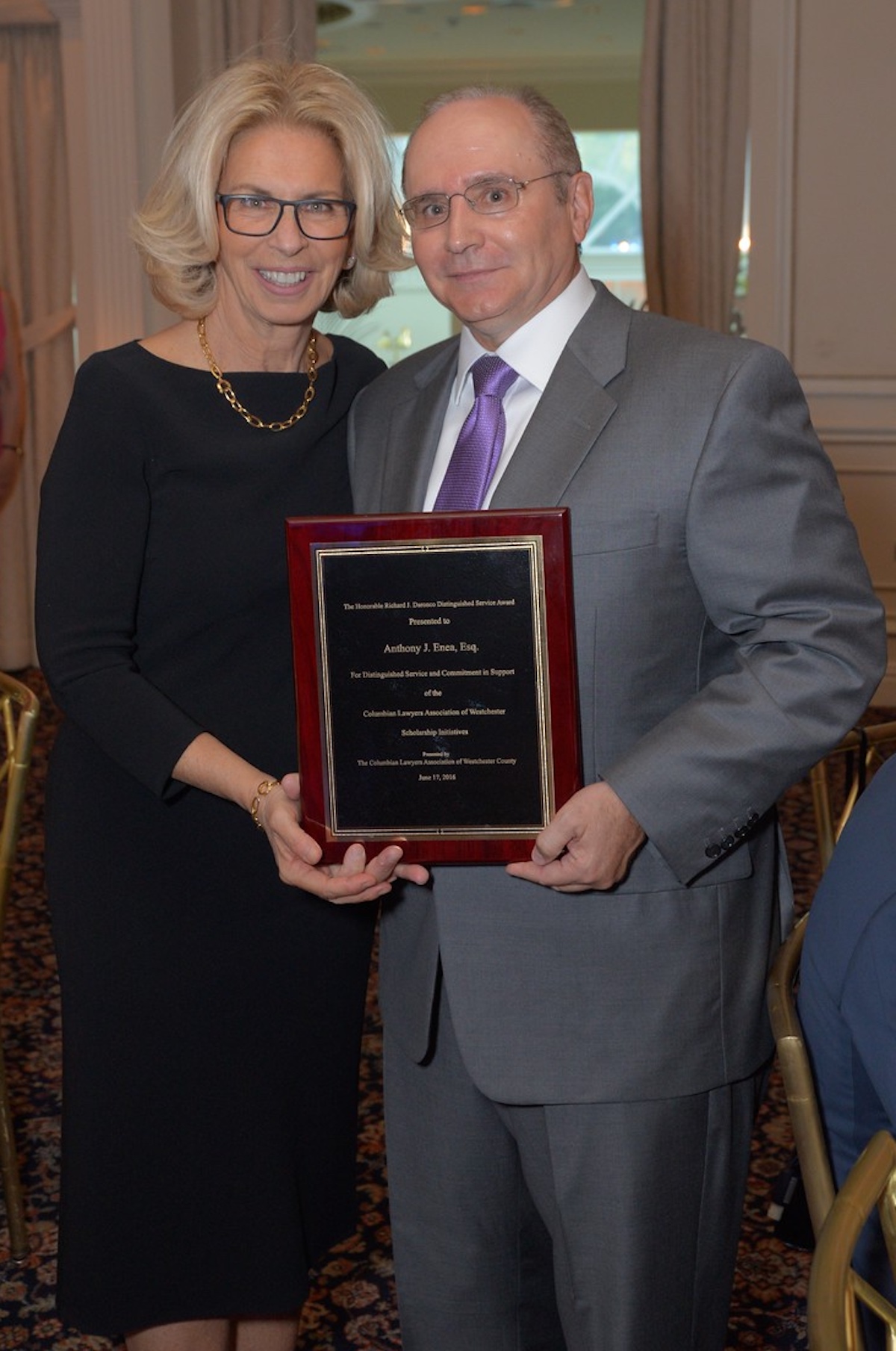 The Hon. Janet DiFiore, Chief Judge of the State of New York and the Court of Appeals, and elder law attorney Anthony J. Enea, recipient of the Hon. Richard J. Daronco Distinguished Service Award