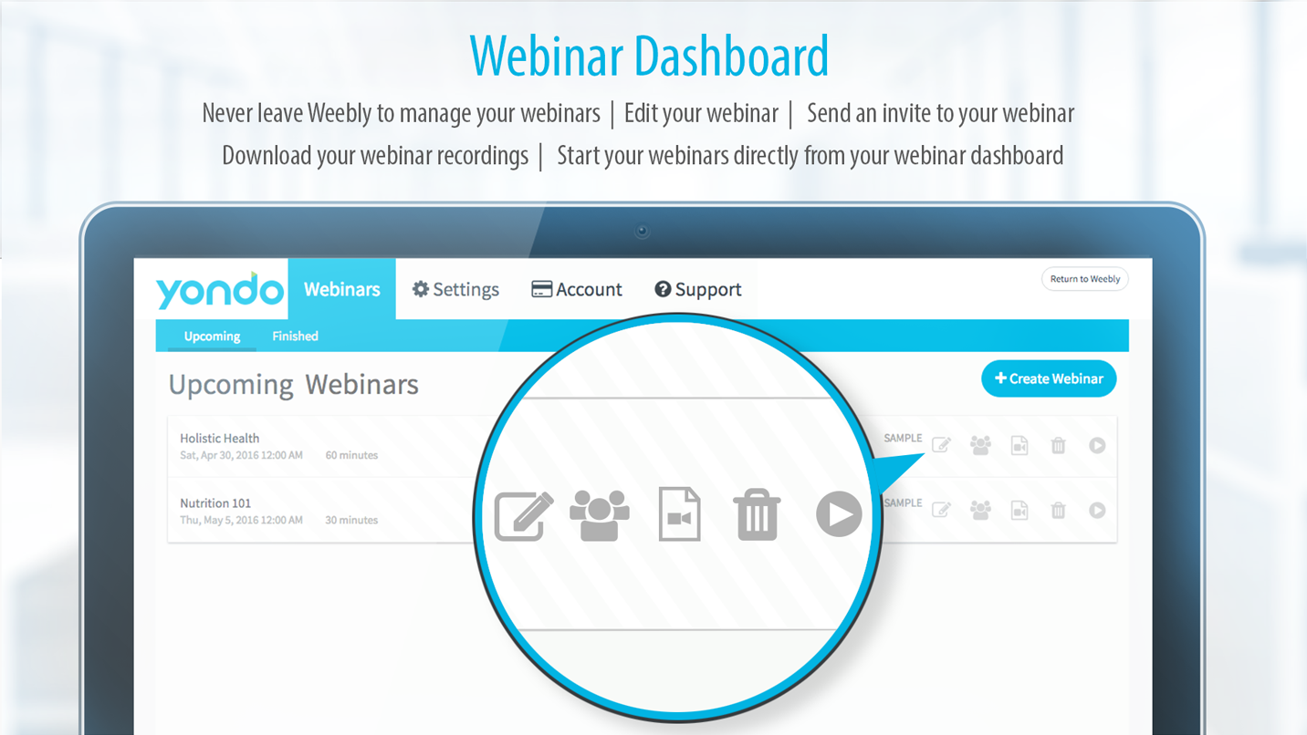 Weebly Webinar App Dashboard